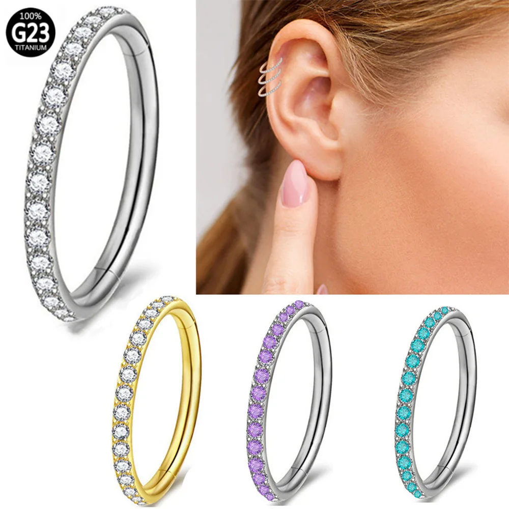 G23 Titanium 18/16G 6-12 CZ Septum Clicker Hoop Ring Nose Labret Ear Tragus Cartilage Daith Helix Earring Body Piercing Jewelry