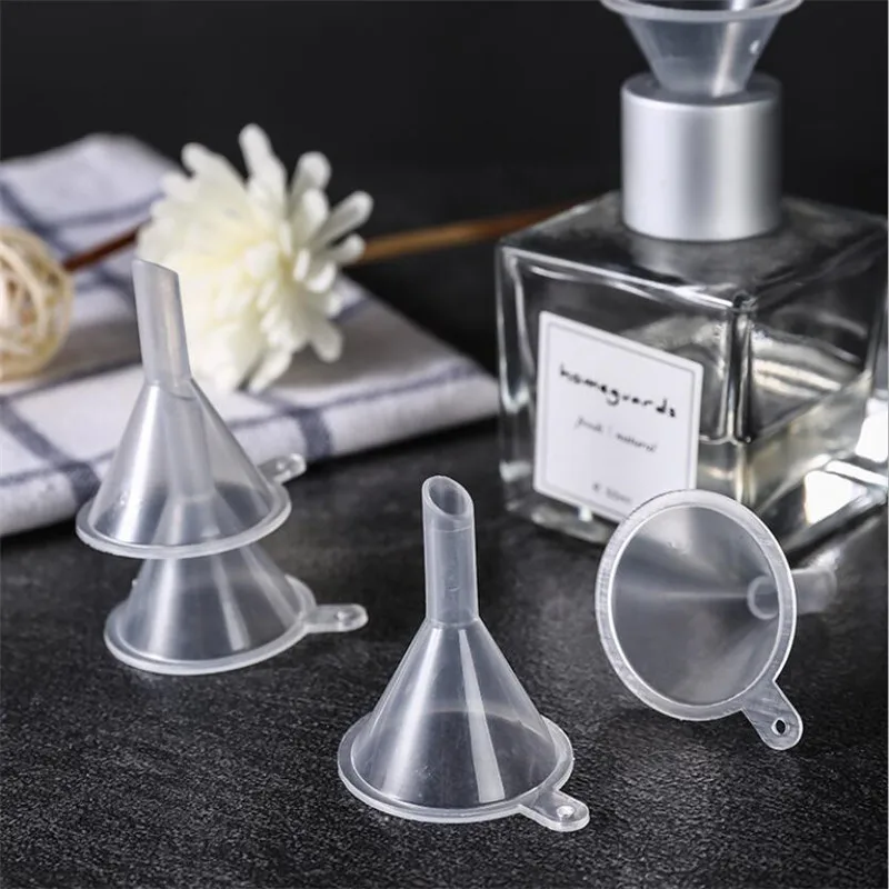 10Pcs Mini Plastic Transparent Small Funnels for Perfume Diffuser E juice Dropper Bottles Liquid Essential oil Lab Filling Tools