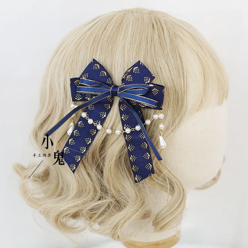 The Original dark blue Lolita Lolita headdress hairpin bead chain edge clip hairpin hairpin Lolita GanSe small objects