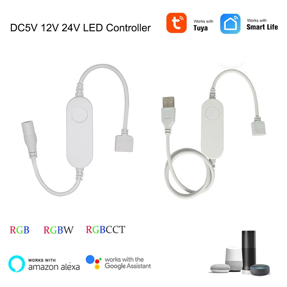 Sterownik WiFi Smart Mini LED DC 5V 12V 24V RGBW RGBWW RGB+CCT do taśm LED, sterowanie przez aplikację TUYA Smart Life, kompatybilny z Echo Plus i sterowaniem głosowym.