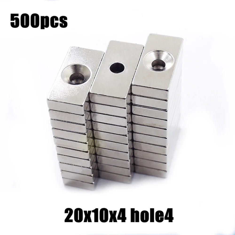 500pieces 20x10x4mm hole:4mm Super Strong Countersunk Block Neodymium Magnet Rare Earth Strong Magnet