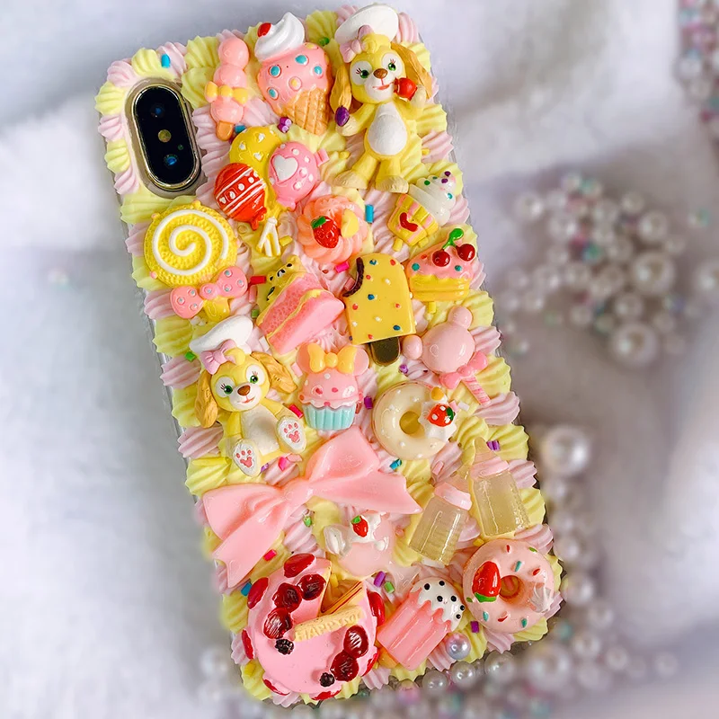 For iphone 12 pro DIY case ip 7/8 plus 3D cute dog 11 pro phone cover iP X/XS MAX XR creamy icecream bonut handmade shell 6 6s+