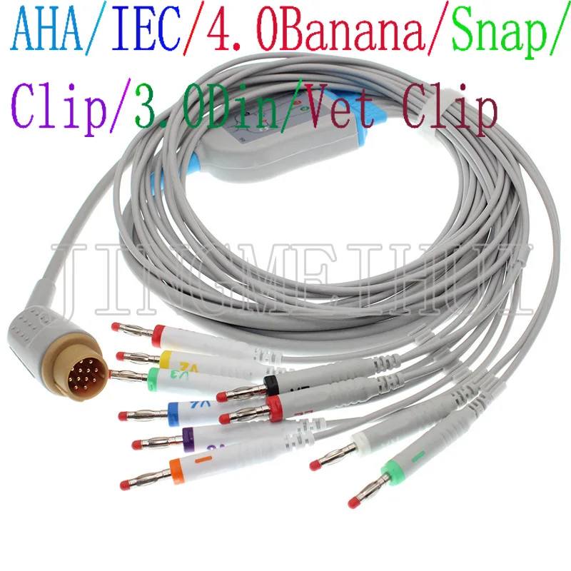 Compatible with Martara Surveyor ECG EKG 10-Lead cable,3.0 Din/4.0 Banana/clip/snap leadwire