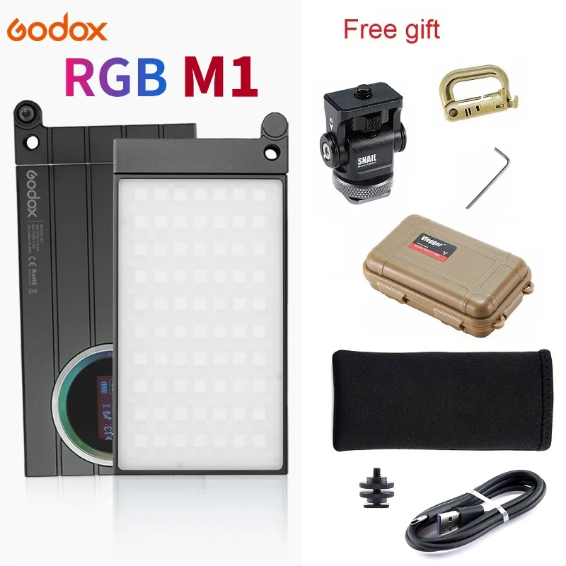 Godox M1 2500k-8500k RGB Mini Video Light  Lithium Battery Articulating Bracket Music Mode with Vlogger Camera Snail Head