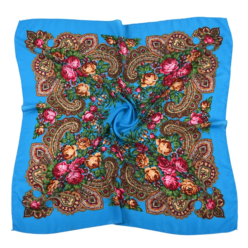 80*80cm Russian Floral Scarf Ethnic Style Square Bandana Head Scarves Ladies Handkerchief Headband Scarf Hair Wraps