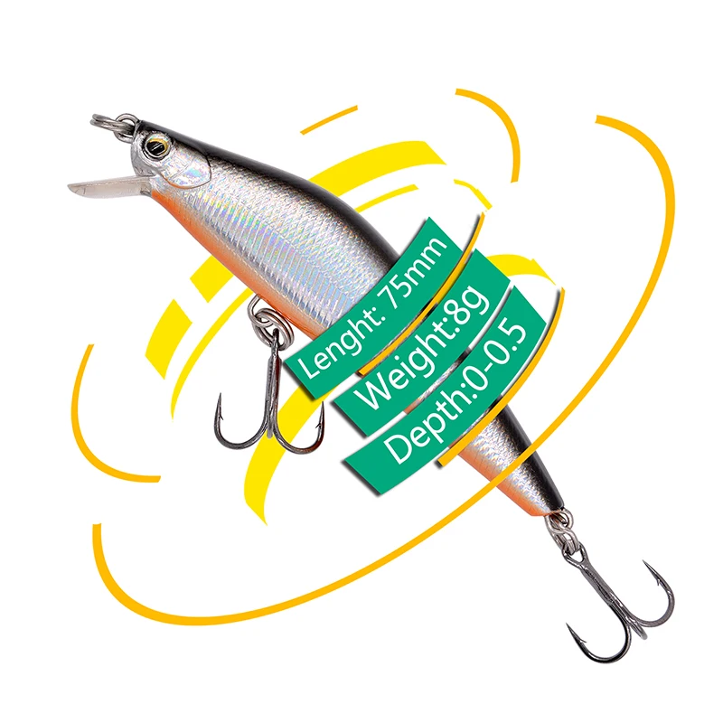 THETIME JD75 8 جرام العائمة أسماك تيار الصيد إغراء 75 مللي متر الاصطناعي الطعم الثابت صيد السمك ل باس جثم بايك سمك السلمون المرقط السحر