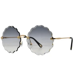 Vintage Rimless Sunglasses Women Fashion Luxury Brand Designer Round Flower Sun Glasses Ladies Retro Outdoor Gradient Shades Top