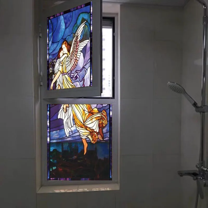 Custom Size European Church Jesus Angel Stained Glass Window Film Static Cling Frosted Privacy Film for Home Door Office Decor