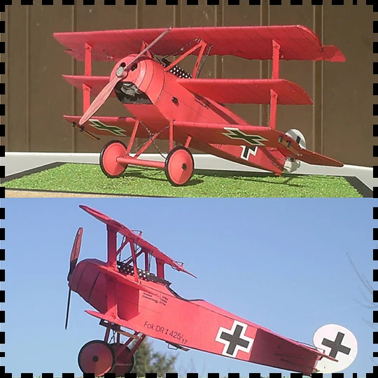 1:33 Scale WWI Fokker Dr.I Triplane Fighter Aircraft Handcraft Paper Model Kit Handmade Toy Puzzles