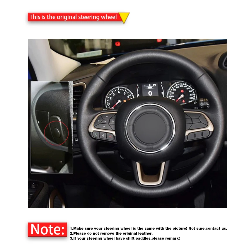 Black Artificial Leather Car Steering Wheel Cover For Jeep Compass 2017 2018 Renegade 2015-2018 Fiat Toro 2017-19 Tipo 2015-19