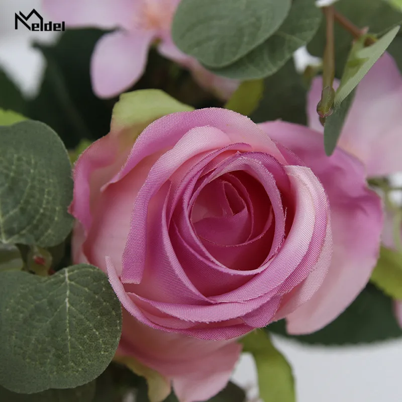 Bouquet d'hortensias et d'eucalyptus artificiels, 5 têtes, roses perses, pour un mariage, pour la saint-valentin, pour une Table à manger, pour une chambre à coucher