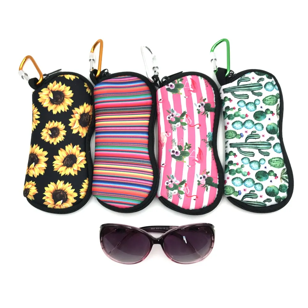 1PCS Sunglasses Soft Case Ultra Light Neoprene Zipper Eyeglass Case with Carabiner