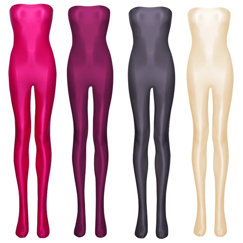 New Sexy women High-stretch shapewear Shiny Oily Pantyhose plus size bathing suits Tights Tube Top One-piece body suits