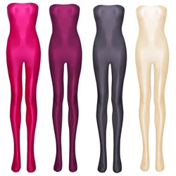 New Sexy women High-stretch shapewear Shiny Oily Pantyhose plus size bathing suits Tights Tube Top One-piece body suits