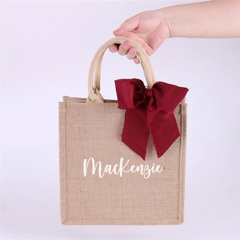 Burlap Tote Bags Personalized Bridesmaid Gift Bag Custom Name Bachelorette Party Beach Jute Bag Mother of Bride Wedding Favors