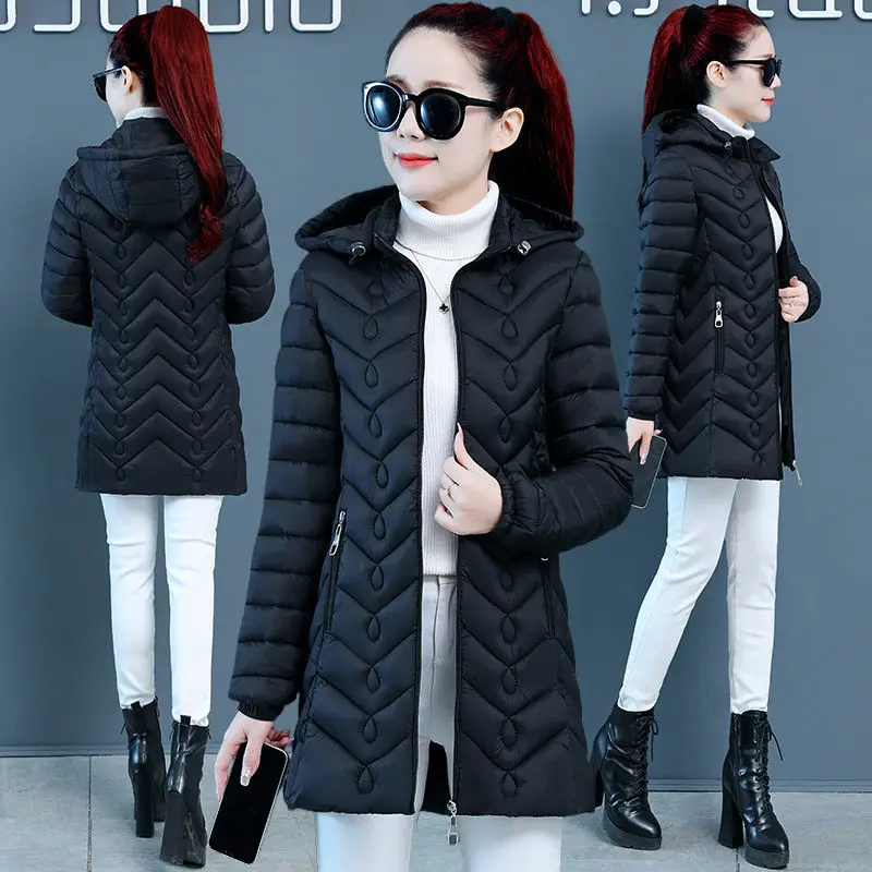 Warm Jacket Women Winter 2023 Fashion Slim Hooded Coat Down cotton Ladies Jackets Black Casual Thicken Outwear Parkas Female 6XL