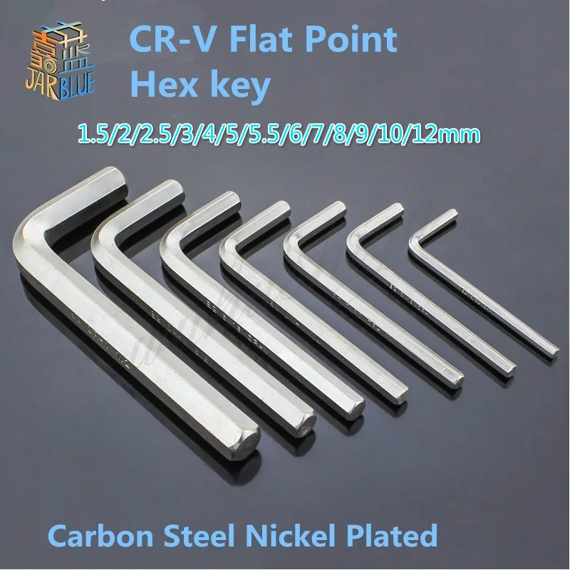 1pcs/10pcs/lot 1/2/2.5/3/4/5/5.5/6/7/8/9/10/12mm CR-V Flat Point Carbon Steel Nickel Plated Hex Key Allen Wrench Metric