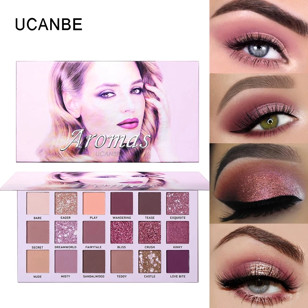 UCANBE Aromas 18 Colors New Nude Eyeshadow Makeup Palette Glitter Matte Shimmer Rosy Pink Eye Shadow Waterproof Pigment Cosmetic