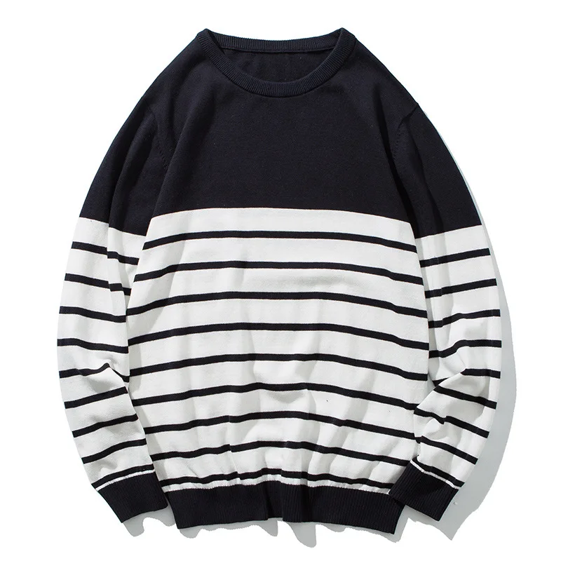 

MRMT 2024 Brand Men's Knit Sweater Round Neck Slim Thick Stripe for Male Teen Knit Sweater