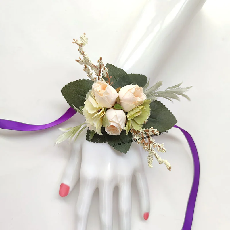 Ivory Groom Boutonniere szpilki akcesoria ślubne nadgarstek stanik bransoletka broszka kwiaty sztuczne jedwabne róże Buttonhole małżeństwo