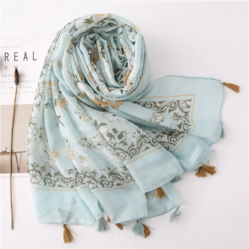 

2020 Beach Long Flower Print Tassel Scarves And Shawls Women Hijab Free Shipping