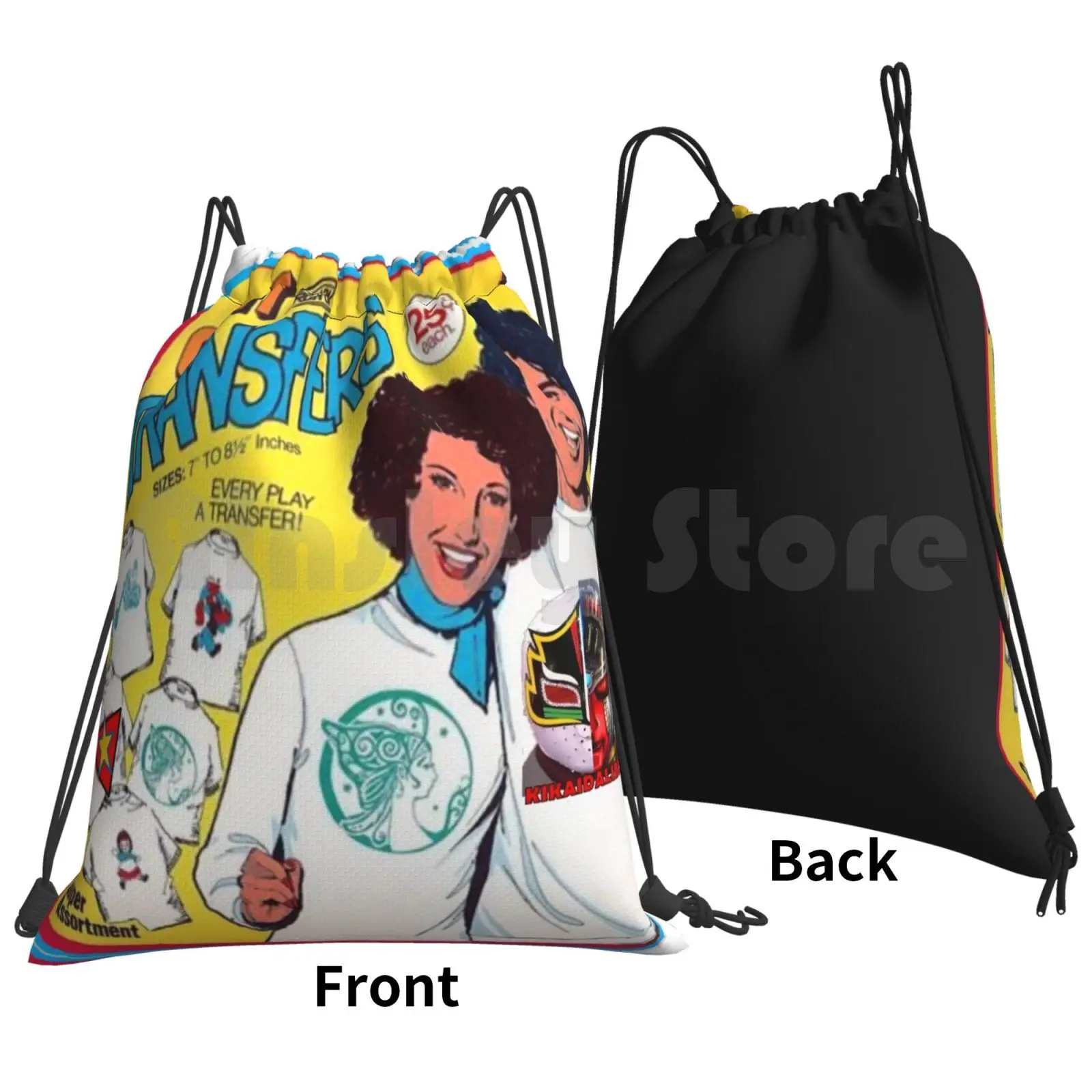 Vintage Iron On Ad Backpack Drawstring Bags Gym Bag Waterproof Ad Retro 70s Comic Book Superhero Toy Disco