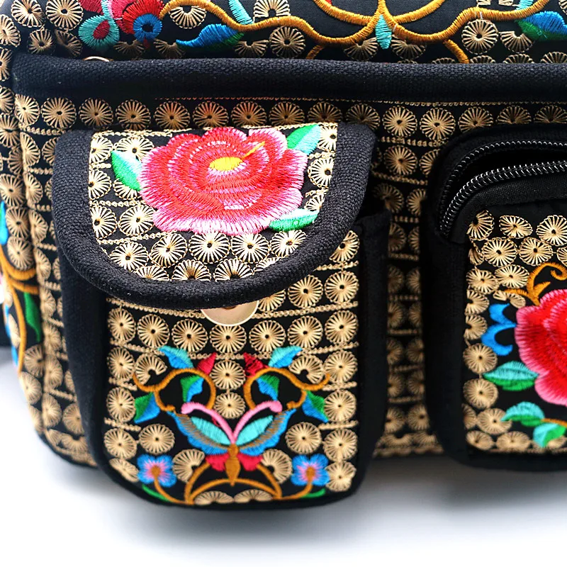 Ethnic Women Messenger Bags Floral Embroidered Canvas Corssbody Bag Girls School Satchels Ladies Shoulder Bag Purses and Clutch