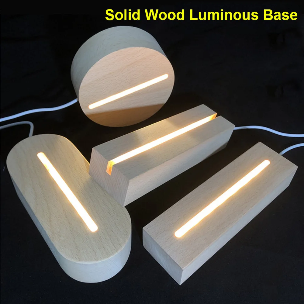 Wooden Lamp Holder Diy Solid Wood Luminous Base Rectangular Acrylic Lamp Holder Small Night Lamp Display Support Base Bedroom