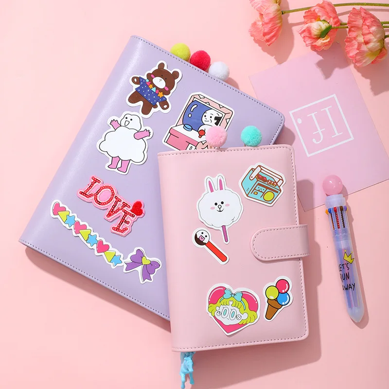 2024 Diary Colorful A5/A6 PU Macaroon Loose-Leaf Cover Binder Dairy Notebooks Hard Cover Refill Journal Travelers Leather Cover