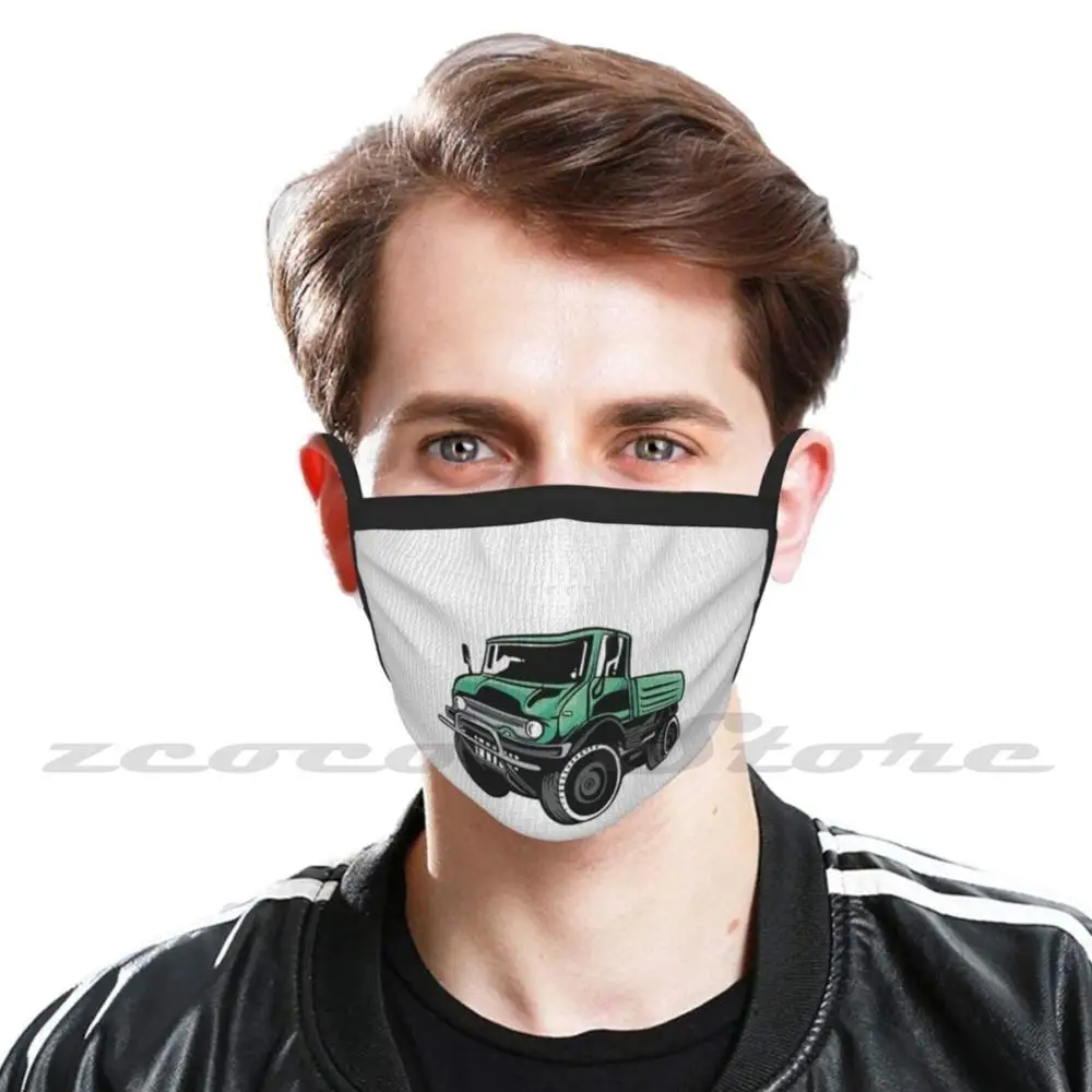 Green Unimog Mask Diy Washable Filter Pm2.5 Mouth Trending Unimog Car Geek Truck 4Wd Cartoon Cool My Other Car Is A Off Road