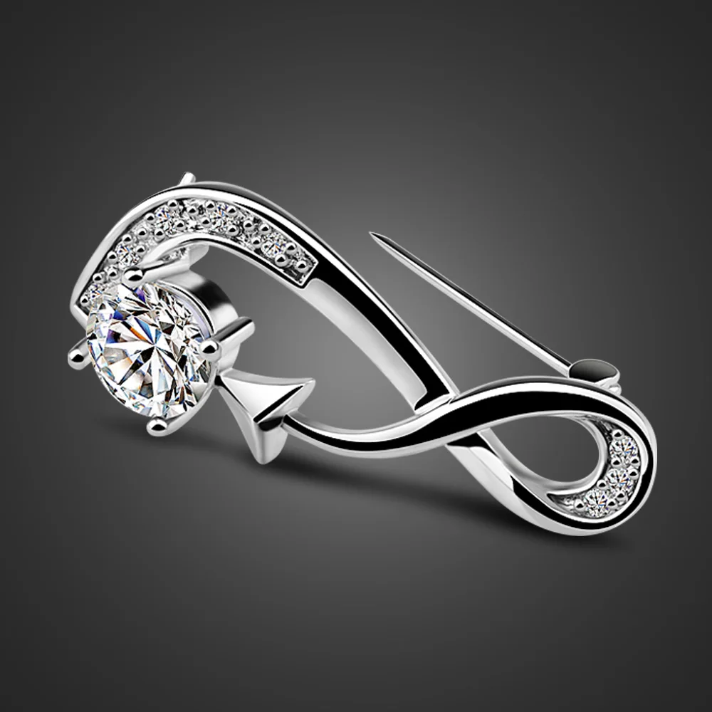 

High Quality 925 Sterling Silver Woman Brooch Lusterous Dazzling Zircon Brooch Lady Scarf Clothes Pin Jewelry Accessories Gift