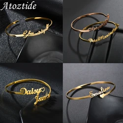 Pulsera personalizada con nombre para mujer, brazaletes de Color dorado, joyería de Navidad de acero inoxidable, regalo