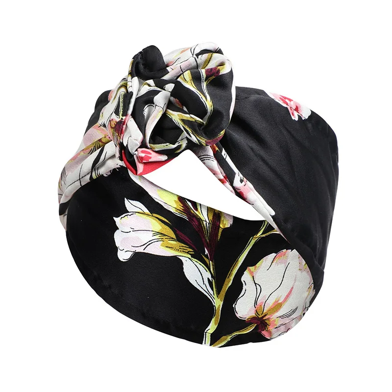 Lystrfac Fashion Print Adjustable Knot Headband for Women Girls Wide Turban Hairband Female Headwrap Hair Accessories