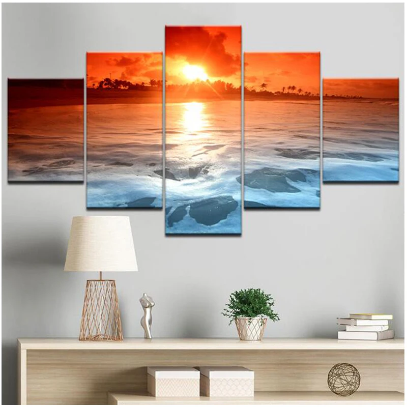 

Diy Diamond Painting 5 Pieces Sunset Glow Beach Sea Waves Full Square Drill Embroidery Cross Stitch Mosaic Wall StickersZP-4281