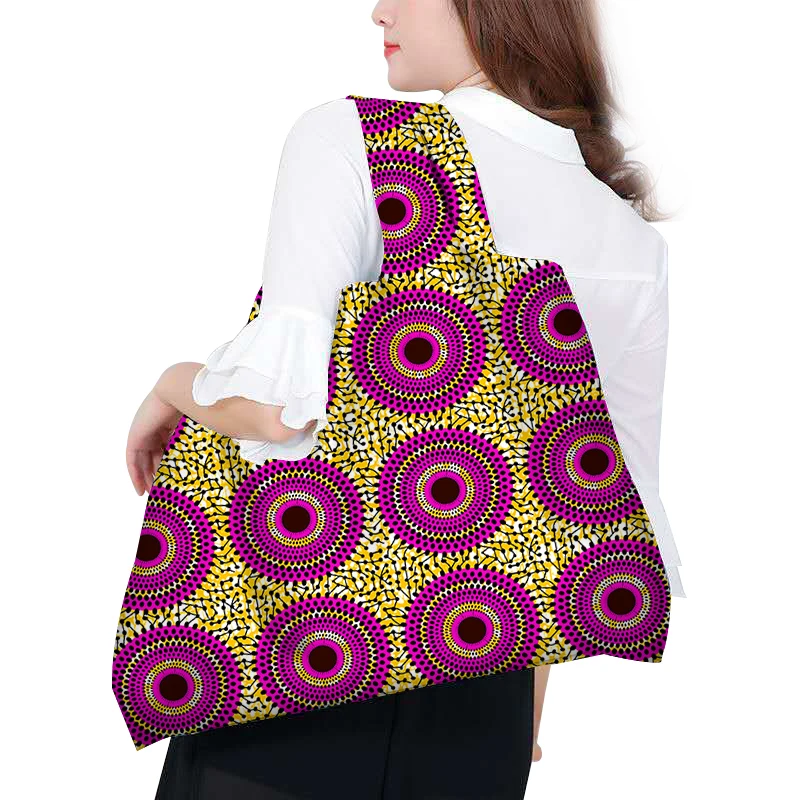 Big Size African Wax Large Tote ECO Reusable Cotton Wax Portable Shoulder Women\'s Handbags Folding Pouch Shopping Bag Foldable