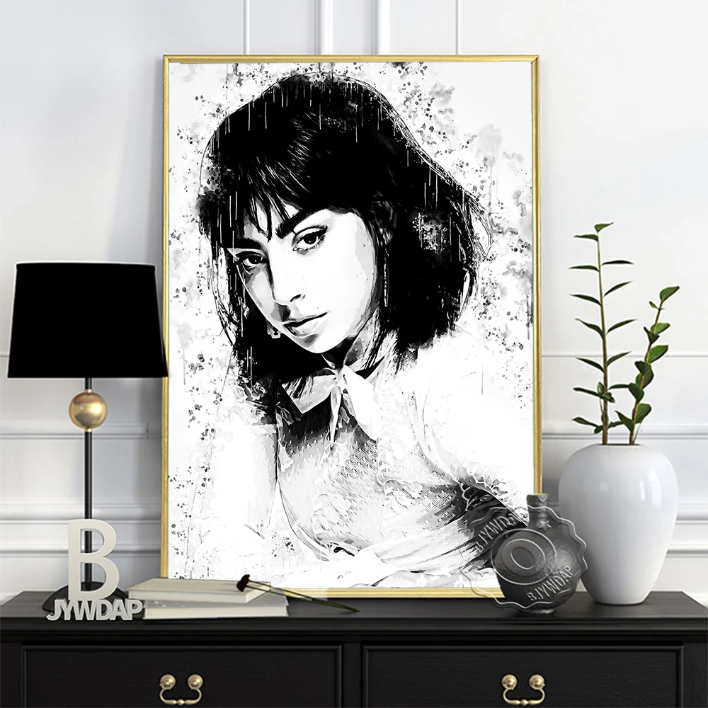 Charli Xcx British Singer Poster, Black White Elegant Wonman Art Print, Nordic Minimalism Watercolour Figure Painting Wall Decor