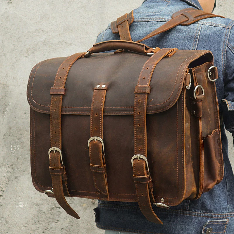 High Capacity Laptop Backpack Briefcase Genuine Leather Bag Men\'s Shoulder Bag Dual Use Business Bag Outdoor Men Tote Bags Male