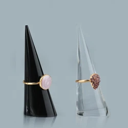 Wholesale Clear Mini Acrylic Solid Cone Shape Jewelry Finger Ring Triangle Conical Jewelry Storage Display Stand For Ring Holder