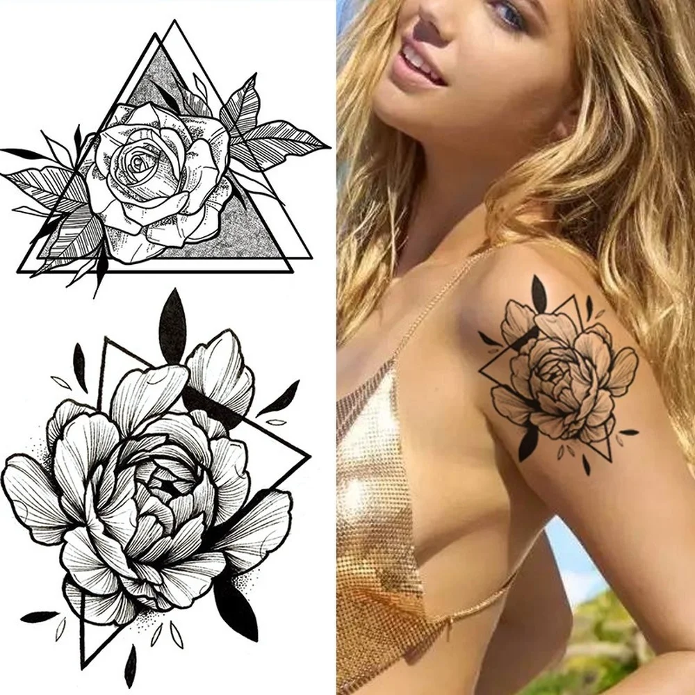 

Waterproof Temporary Tatoo Black Sketchs Flowers Tattoo Stickers 3D Black Flash Fake Tattoos for Women Body Art Cheap Stuff