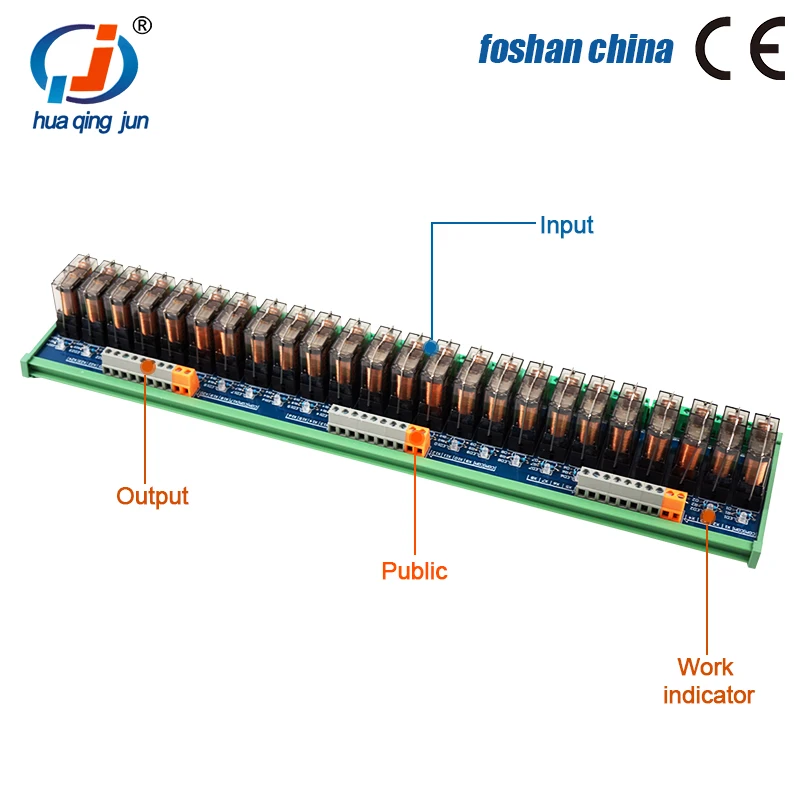 Huaqingjun 24 canali 1NO 1NC DC24V SPDT modulo relè Hongfa trasparente 16A relè elettromagnetici per PLC