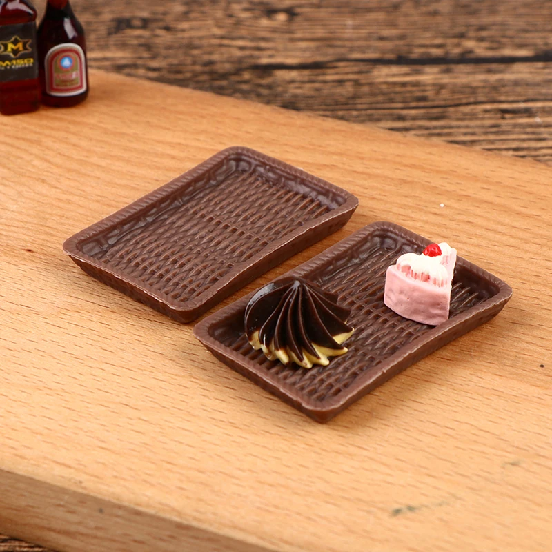 2PCS 1/12 Dollhouse Miniature Pastry Dessert Plate Tray Model Decor Accessories