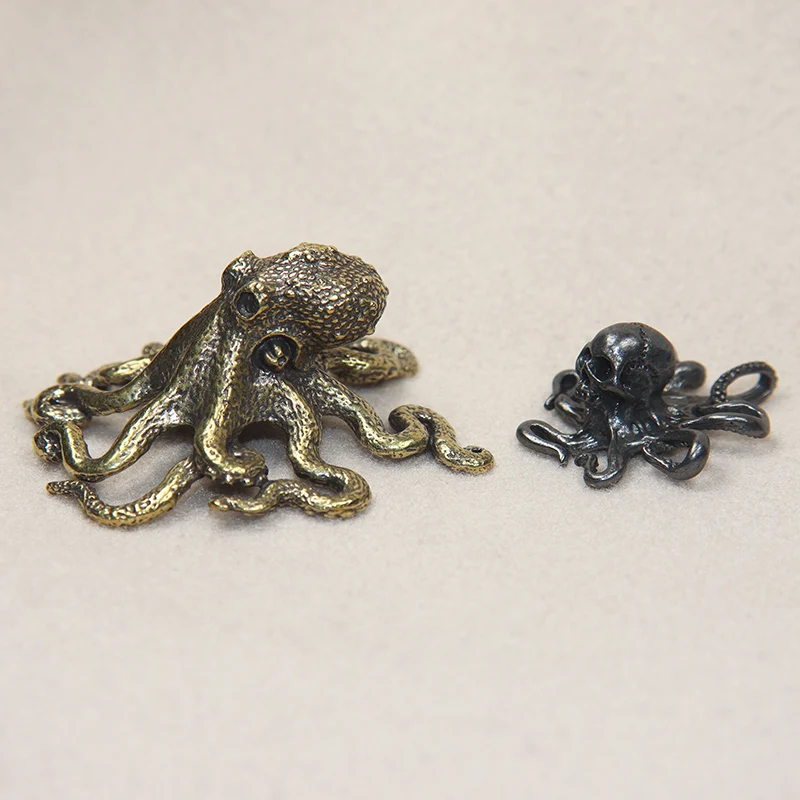 Metal Brass Small Octopus Statue Tea Pet Desk Ornament Lucky Home Decorations Accessories Vintage Animal Crafts Home Decorations