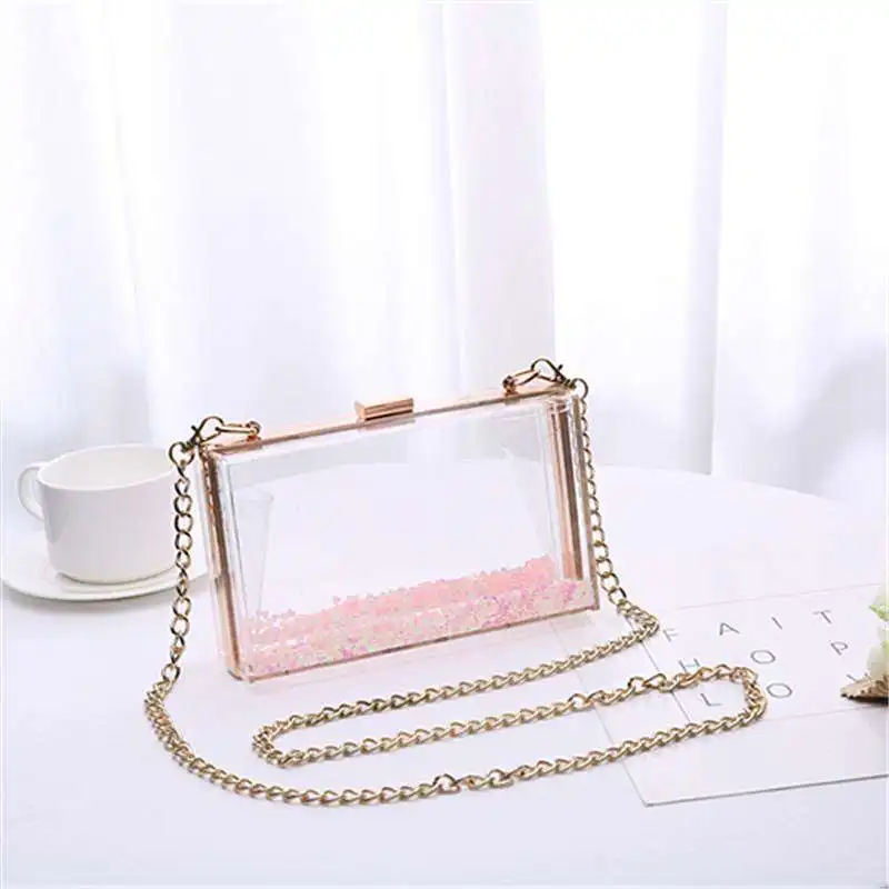 Square acrylic bag double-sided liquid flow sand  banquet dinner bags ladies handbag shoulder bag square handbag