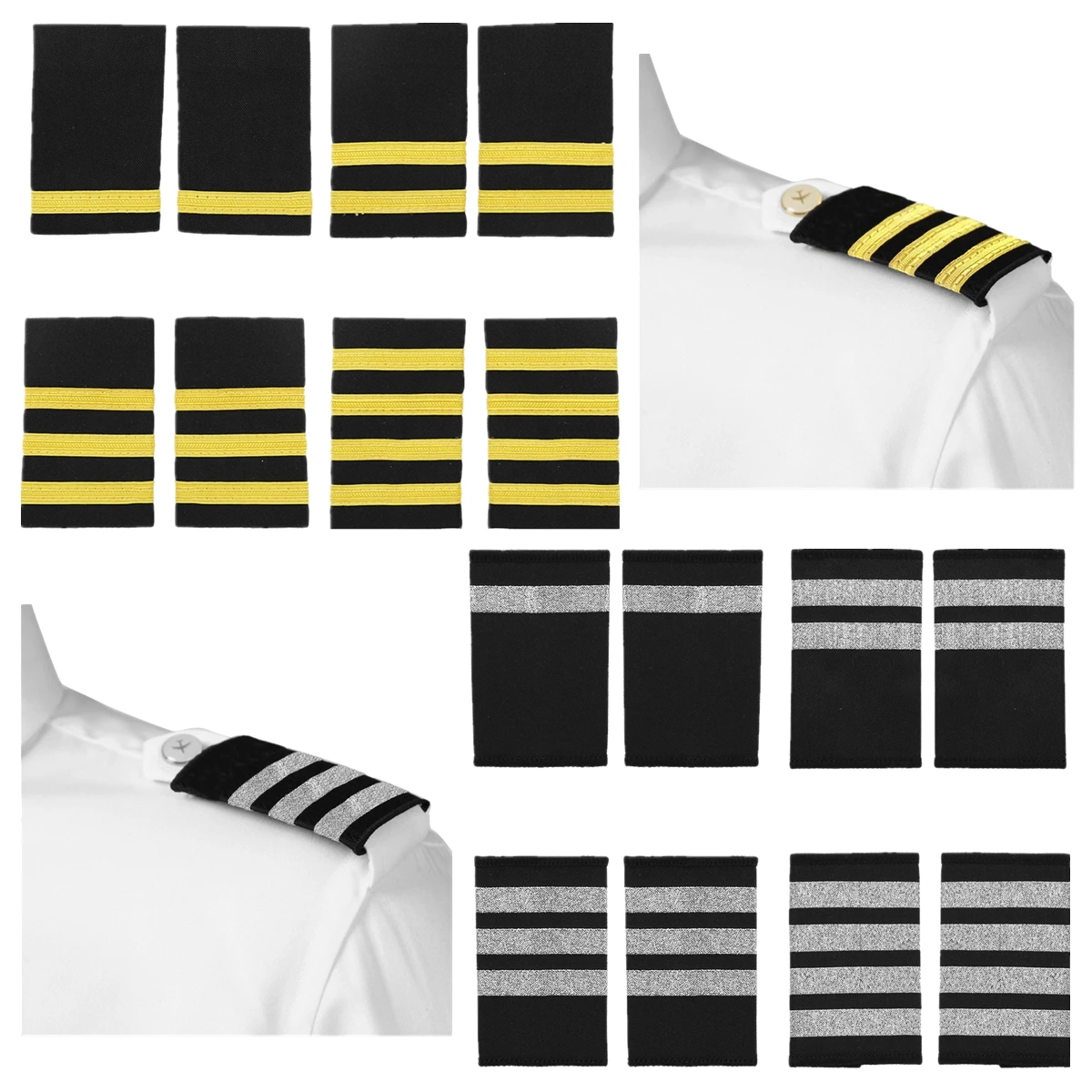 1 Pair Pilot Uniform Epaulets Lined Bar Professional Uniform Epaulets Nylon Stripes Garmet Professional Pilots Uniform Epaulets