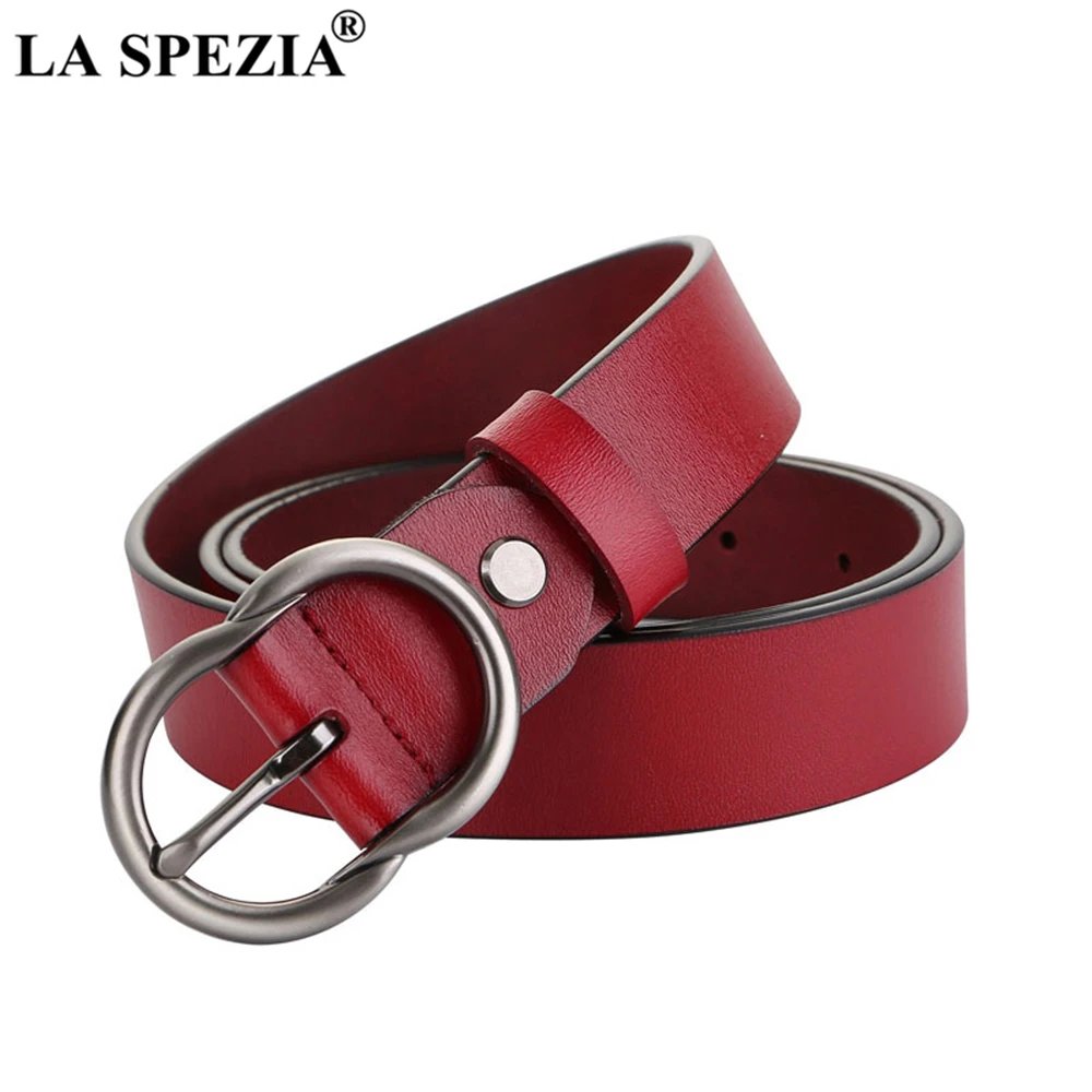 LA SPEZIA-Cinturón de piel auténtica para mujer, cinturón informal con hebilla de Pin, color rojo, negro, blanco y café, 110cm