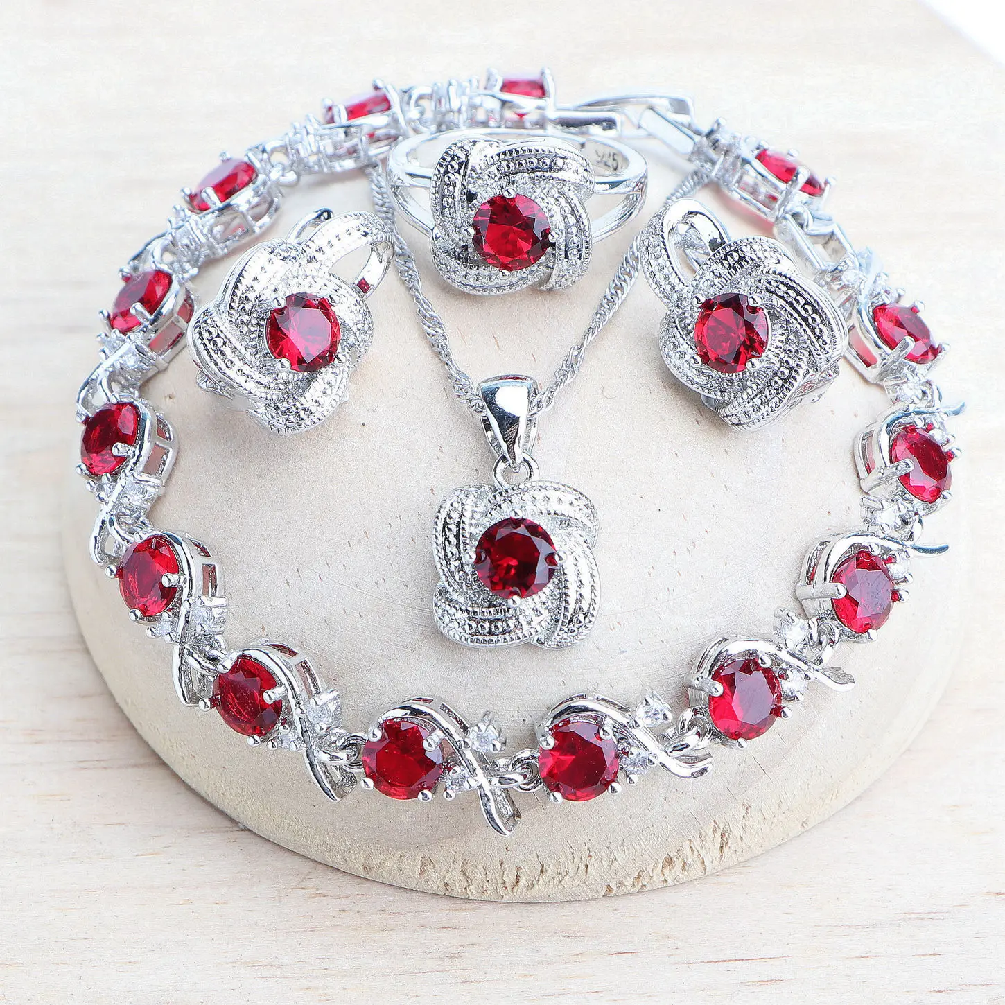 Blaue Zirkonia-Damen-Schmucksets aus 925er-Sterlingsilber, Hochzeit, Braut, Kostüm, Schmuck, Ohrringe, Ringe, Armbänder, Anhänger, Halskette
