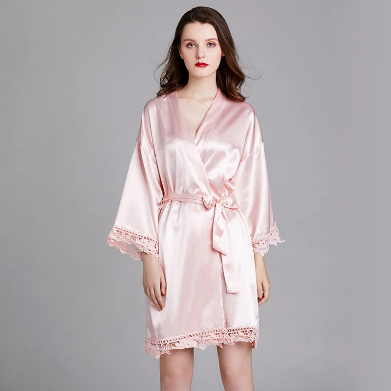 Custom Proposal Gift Satin Robe with Lace Sleeves & Trim Personalized Bridesmaid Robes Wedding Party Kimono Maid of Honor Robes