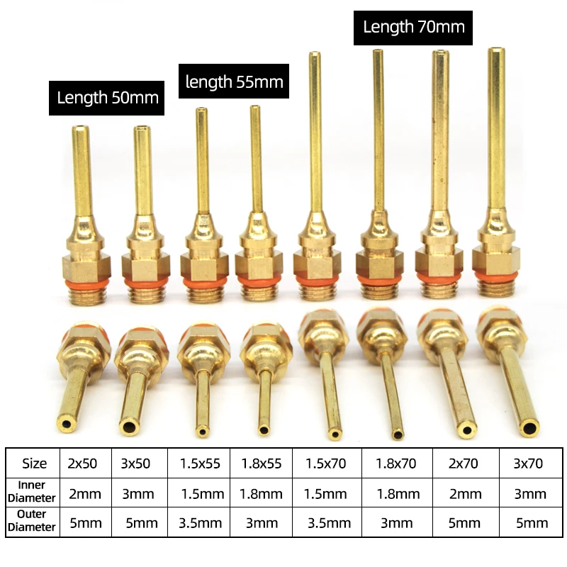 1Pcs/Lot Hot Melt Glue Gun Nozzles Copper Long Nozzle Large or Small Diameter 1mm/1.5mm/2mm/6mm Flat Nozzle with Nozzle Wrench