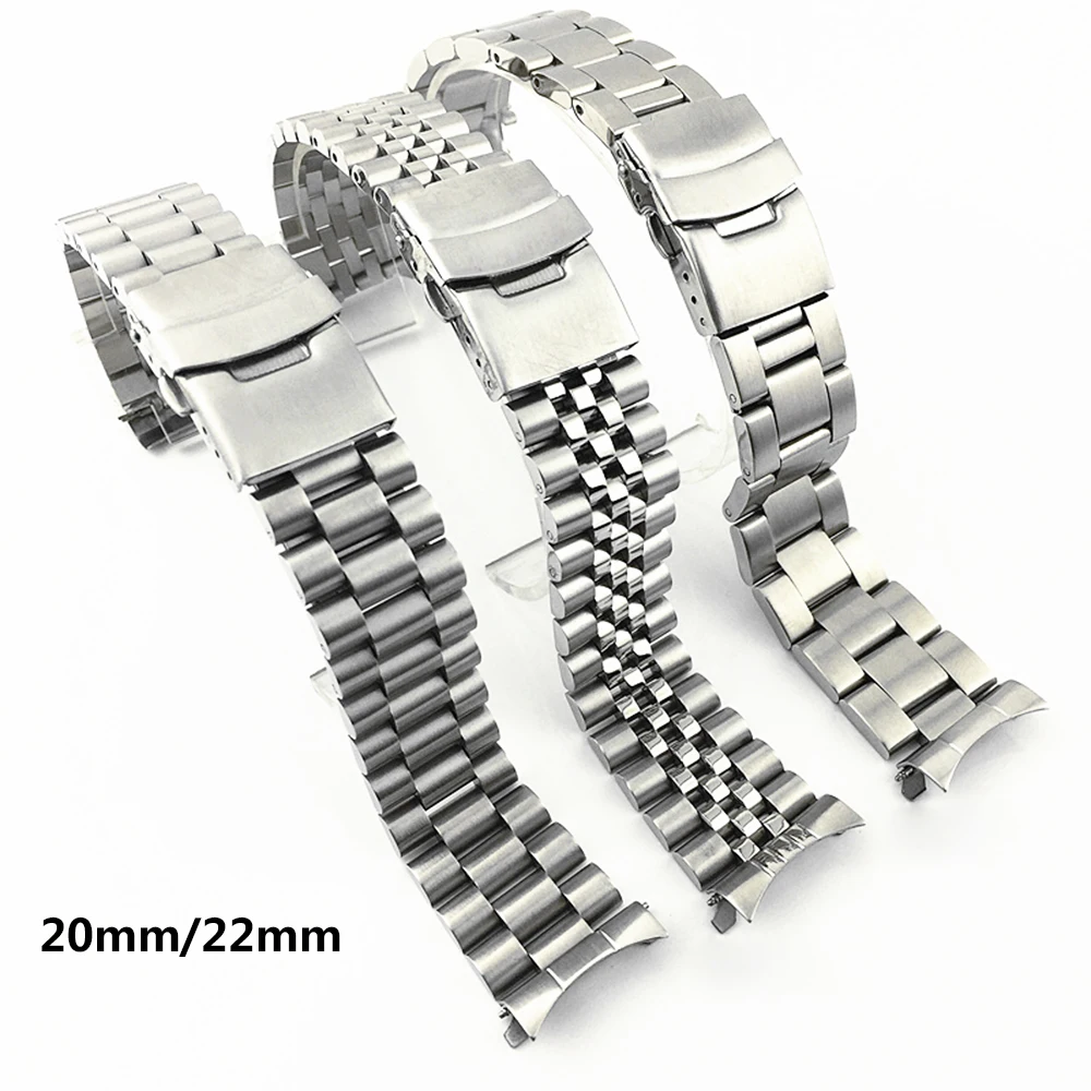 20mm 22mm Solid Stainless Steel Watch Band Men Women Metal Curved End Diving Sport Strap Bracelet Band for Seiko SKX007 SKX009