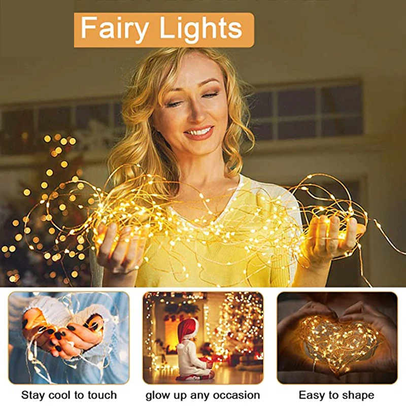 100/50LEDS Light String Copper Wire Light String Garland Fairy Lights Battery-powered Wedding Christmas Party Home Decoration